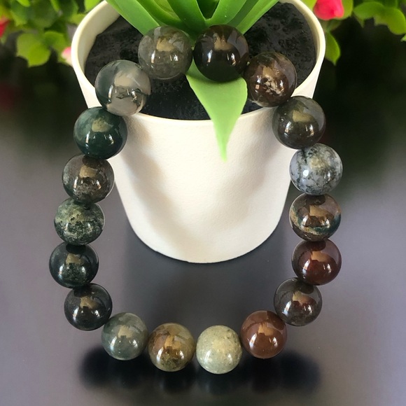Indian Agate 10mm Natural Stone Beads Stretchable Bracelet - Picture 2 of 2